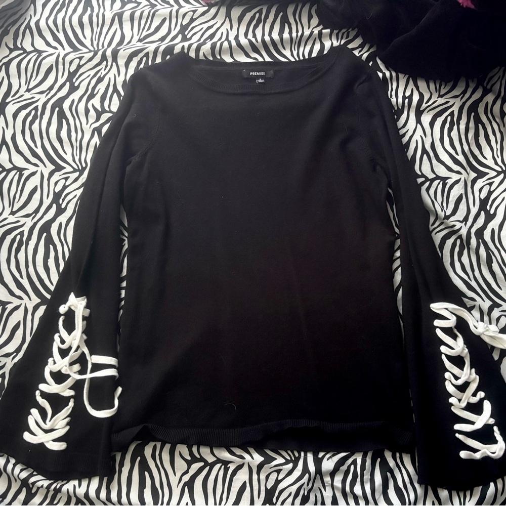Black Top with White Lace-Up Sleeves